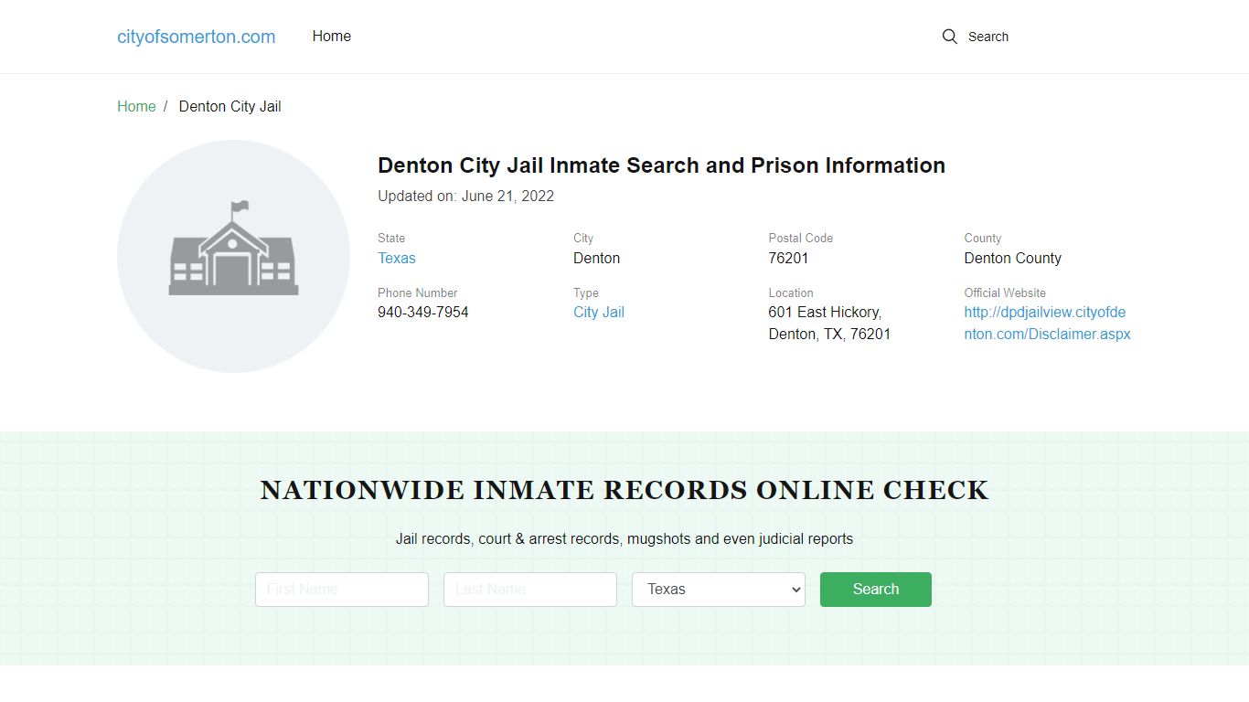 Denton City Jail Inmate Search and Prison Information - City of Somerton