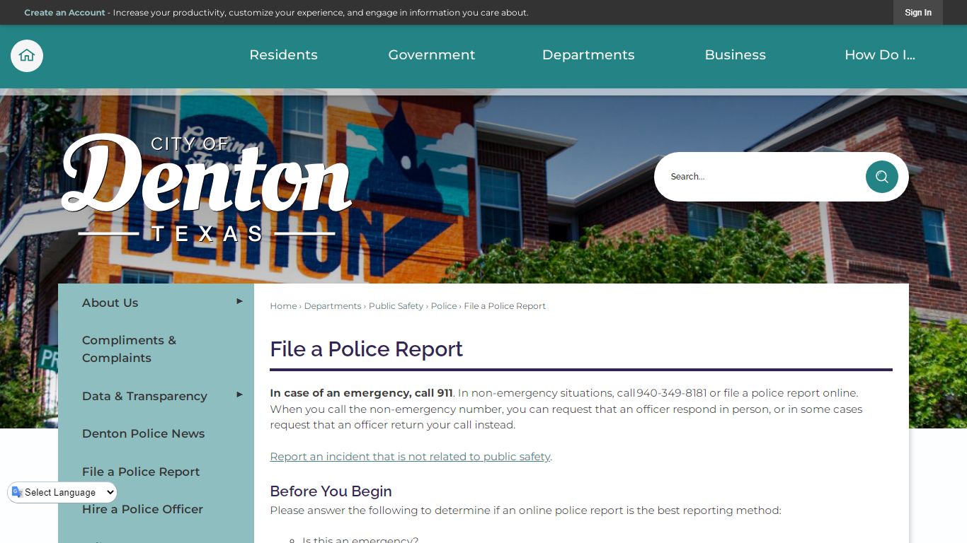 File a Police Report | Denton, TX - City of Denton